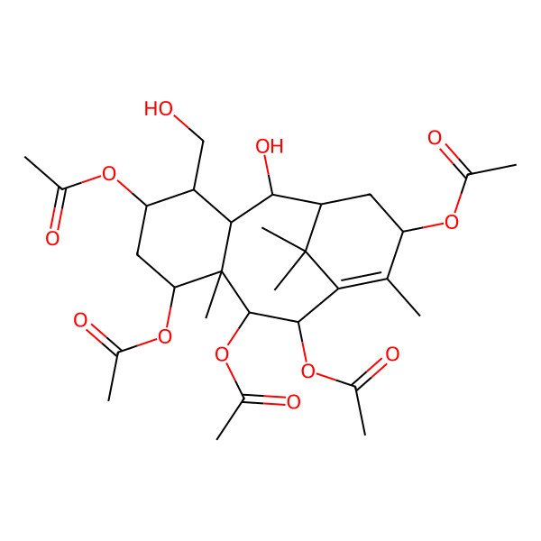 2D Structure of [(1R,2R,3R,4R,5S,7S,8S,9R,10R,13S)-7,9,10,13-tetraacetyloxy-2-hydroxy-4-(hydroxymethyl)-8,12,15,15-tetramethyl-5-tricyclo[9.3.1.03,8]pentadec-11-enyl] acetate