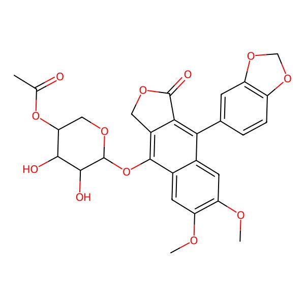 2D Structure of [(3R,4S,5S,6R)-6-[[9-(1,3-benzodioxol-5-yl)-6,7-dimethoxy-1-oxo-3H-benzo[f][2]benzofuran-4-yl]oxy]-4,5-dihydroxyoxan-3-yl] acetate