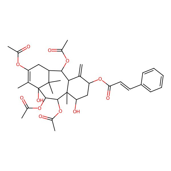 2D Structure of (2,9,10,13-Tetraacetyloxy-7,11-dihydroxy-8,12,15,15-tetramethyl-4-methylidene-5-tricyclo[9.3.1.03,8]pentadec-12-enyl) 3-phenylprop-2-enoate