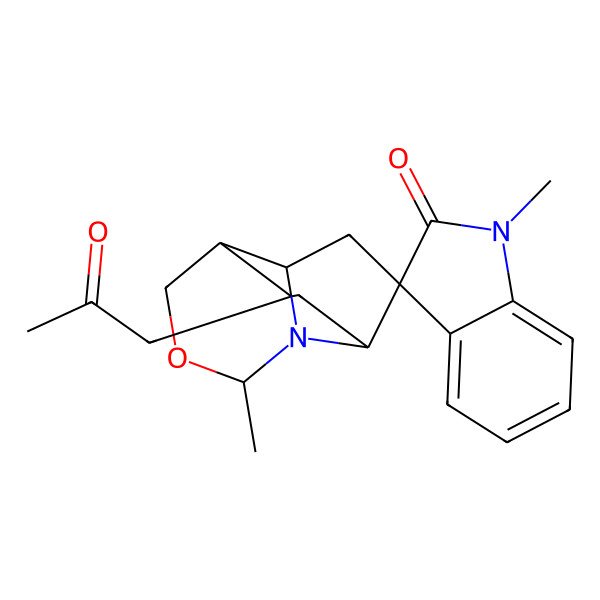2D Structure of (1R,2S,4S,5S,7S,9R)-1',9-dimethyl-2-(2-oxopropyl)spiro[10-oxa-8-azatricyclo[5.4.0.04,8]undecane-5,3'-indole]-2'-one