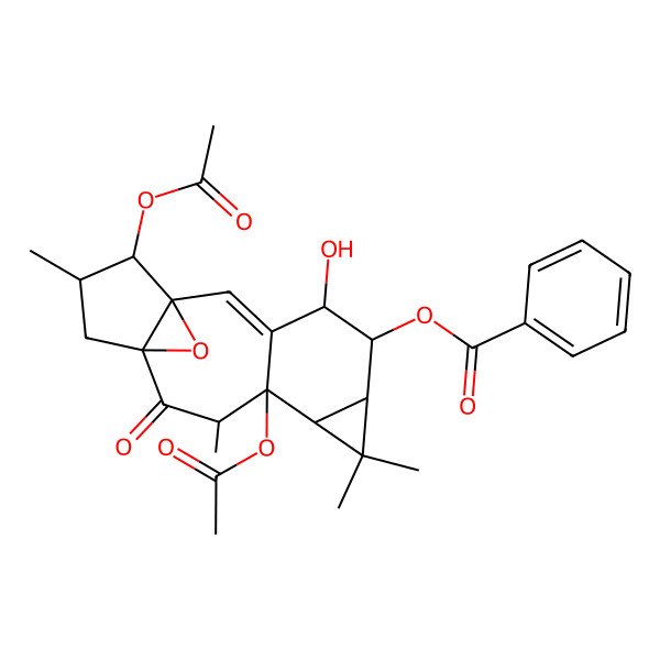 2D Structure of [(1S,4R,5R,9S,10S,12R,15S)-9,15-diacetyloxy-4-hydroxy-7,7,10,14-tetramethyl-11-oxo-16-oxapentacyclo[10.3.1.01,12.03,9.06,8]hexadec-2-en-5-yl] benzoate