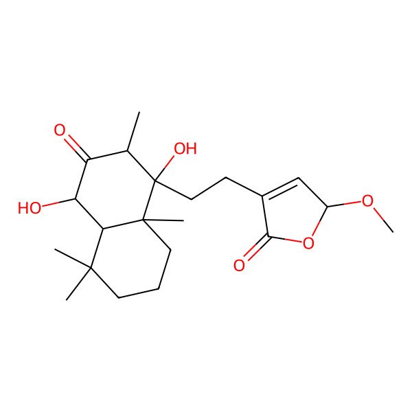 2D Structure of 4-[2-(1,4-dihydroxy-2,5,5,8a-tetramethyl-3-oxo-2,4,4a,6,7,8-hexahydronaphthalen-1-yl)ethyl]-2-methoxy-2H-furan-5-one