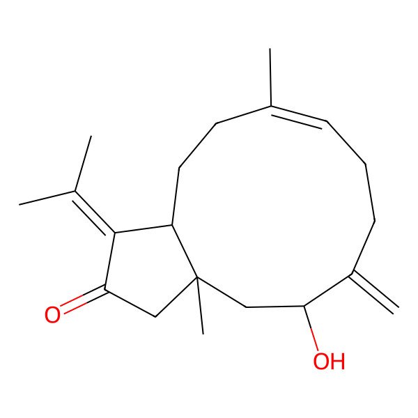 2D Structure of (3aR,5S,12aS)-5-hydroxy-3a,10-dimethyl-6-methylidene-1-propan-2-ylidene-3,4,5,7,8,11,12,12a-octahydrocyclopenta[11]annulen-2-one