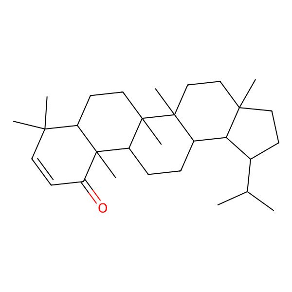 2D Structure of (1S,3aR,5aR,5bR,7aS,11aS,11bS,13aS,13bS)-3a,5a,5b,8,8,11a-hexamethyl-1-propan-2-yl-2,3,4,5,6,7,7a,11b,12,13,13a,13b-dodecahydro-1H-cyclopenta[a]chrysen-11-one