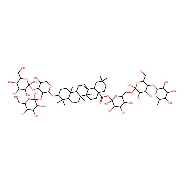 2D Structure of [(2R,3S,5S)-2,3,4,5-tetrahydroxy-6-[[(2S,3S,5S)-2,3,4-trihydroxy-6-(hydroxymethyl)-5-[(3S,4S,5S,6R)-3,4,5-trihydroxy-6-methyloxan-2-yl]oxyoxan-2-yl]oxymethyl]oxan-2-yl] (4aS,6aS,6bR,10S,12aR,14bS)-10-[(2S,3S,5S)-5-hydroxy-3,4-bis[[(2R,3S,5S)-2,3,4,5-tetrahydroxy-6-(hydroxymethyl)oxan-2-yl]oxy]oxan-2-yl]oxy-2,2,6a,6b,9,9,12a-heptamethyl-1,3,4,5,6,6a,7,8,8a,10,11,12,13,14b-tetradecahydropicene-4a-carboxylate