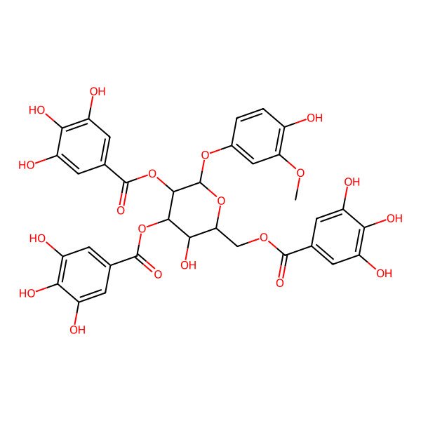 2D Structure of [(2R,3R,4S,5R,6S)-3-hydroxy-6-(4-hydroxy-3-methoxyphenoxy)-4,5-bis[(3,4,5-trihydroxybenzoyl)oxy]oxan-2-yl]methyl 3,4,5-trihydroxybenzoate