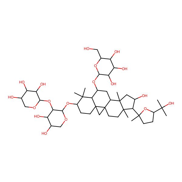 2D Structure of (2R,3R,4S,5S,6R)-2-[[(1S,3R,6S,8R,9S,11S,12S,14S,15R,16R)-6-[(2S,3R,4S,5R)-4,5-dihydroxy-3-[(2S,3R,4S,5S)-3,4,5-trihydroxyoxan-2-yl]oxyoxan-2-yl]oxy-14-hydroxy-15-[(2R,5S)-5-(2-hydroxypropan-2-yl)-2-methyloxolan-2-yl]-7,7,12,16-tetramethyl-9-pentacyclo[9.7.0.01,3.03,8.012,16]octadecanyl]oxy]-6-(hydroxymethyl)oxane-3,4,5-triol