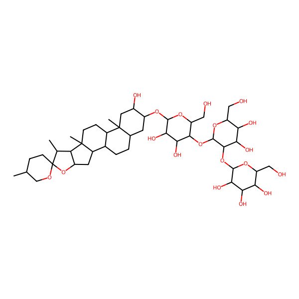 2D Structure of (2S,3R,4S,5S,6R)-2-[(2S,3R,4S,5S,6R)-2-[(2R,3R,4R,5R,6R)-4,5-dihydroxy-2-(hydroxymethyl)-6-[(1R,2S,4S,5'R,6R,7S,8R,9S,12S,13S,15R,16R,18S)-15-hydroxy-5',7,9,13-tetramethylspiro[5-oxapentacyclo[10.8.0.02,9.04,8.013,18]icosane-6,2'-oxane]-16-yl]oxyoxan-3-yl]oxy-4,5-dihydroxy-6-(hydroxymethyl)oxan-3-yl]oxy-6-(hydroxymethyl)oxane-3,4,5-triol