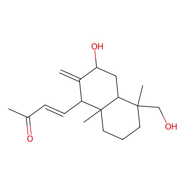 2D Structure of 4-[3-hydroxy-5-(hydroxymethyl)-5,8a-dimethyl-2-methylidene-3,4,4a,6,7,8-hexahydro-1H-naphthalen-1-yl]but-3-en-2-one