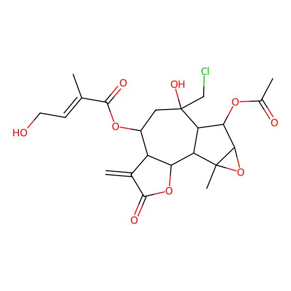 2D Structure of [11-Acetyloxy-9-(chloromethyl)-9-hydroxy-14-methyl-5-methylidene-4-oxo-3,13-dioxatetracyclo[8.4.0.02,6.012,14]tetradecan-7-yl] 4-hydroxy-2-methylbut-2-enoate