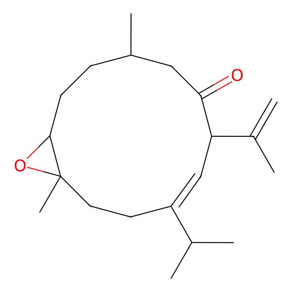 2D Structure of (1R,4S,7S,8E,12S)-4,12-dimethyl-9-propan-2-yl-7-prop-1-en-2-yl-13-oxabicyclo[10.1.0]tridec-8-en-6-one