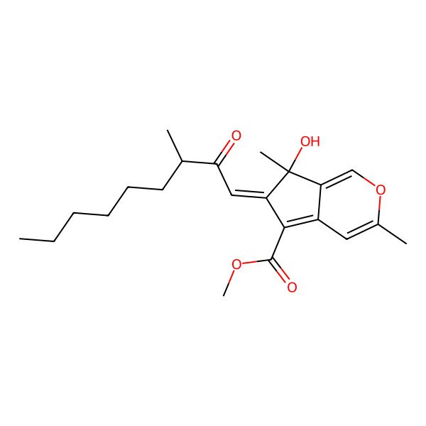 2D Structure of methyl (6Z,7R)-7-hydroxy-3,7-dimethyl-6-[(3S)-3-methyl-2-oxononylidene]cyclopenta[c]pyran-5-carboxylate