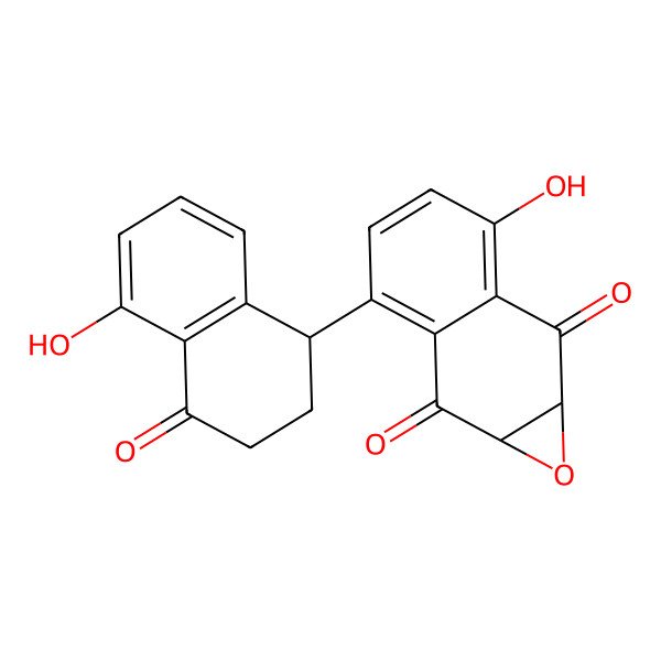 2D Structure of 3-hydroxy-6-(5-hydroxy-4-oxo-2,3-dihydro-1H-naphthalen-1-yl)-1a,7a-dihydronaphtho[2,3-b]oxirene-2,7-dione