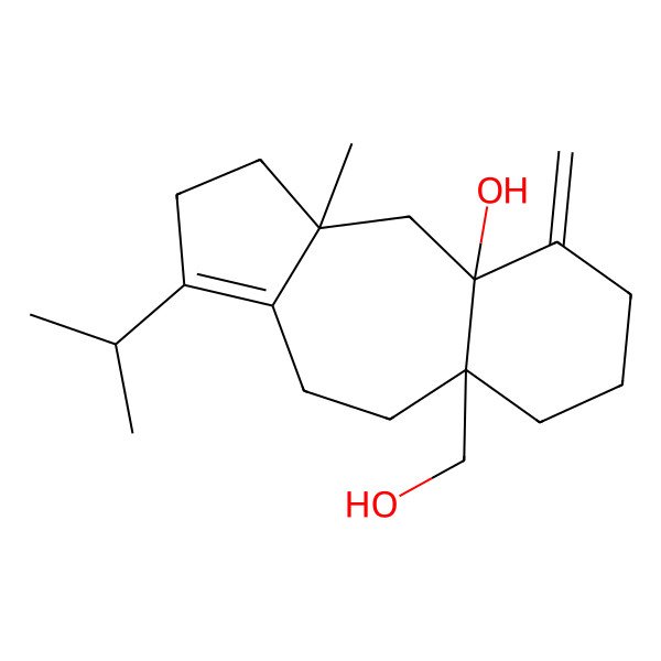 2D Structure of (5aS,9aS,10aR)-5a-(hydroxymethyl)-10a-methyl-9-methylidene-3-propan-2-yl-1,2,4,5,6,7,8,10-octahydrobenzo[f]azulen-9a-ol