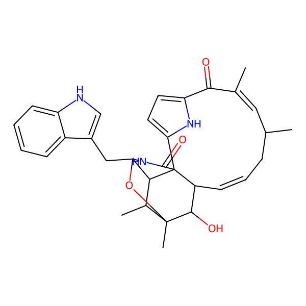 2D Structure of 9-hydroxy-5-(1H-indol-3-ylmethyl)-7,8,14,16-tetramethyl-22-oxa-4,21-diazapentacyclo[16.2.1.15,8.02,6.02,10]docosa-1(20),11,15,18-tetraene-3,17-dione