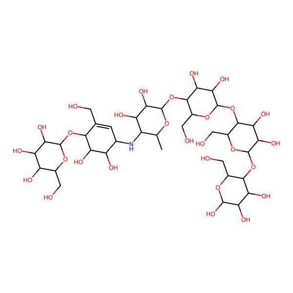 2D Structure of (2S,3R,4S,5S,6R)-2-[(1R,4S,5S,6R)-4-[[(2R,3S,4S,5R,6R)-6-[(2R,3S,4R,5R,6R)-6-[(2R,3S,4R,5R,6R)-4,5-dihydroxy-2-(hydroxymethyl)-6-[(2R,3S,4R,5R,6R)-4,5,6-trihydroxy-2-(hydroxymethyl)oxan-3-yl]oxyoxan-3-yl]oxy-4,5-dihydroxy-2-(hydroxymethyl)oxan-3-yl]oxy-4,5-dihydroxy-2-methyloxan-3-yl]amino]-5,6-dihydroxy-2-(hydroxymethyl)cyclohex-2-en-1-yl]oxy-6-(hydroxymethyl)oxane-3,4,5-triol