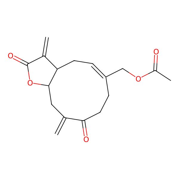 2D Structure of [(3aR,5E,11aR)-3,10-dimethylidene-2,9-dioxo-3a,4,7,8,11,11a-hexahydrocyclodeca[b]furan-6-yl]methyl acetate