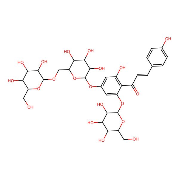 2D Structure of (E)-3-(4-hydroxyphenyl)-1-[2-hydroxy-6-[(2S,3R,4S,5S,6R)-3,4,5-trihydroxy-6-(hydroxymethyl)oxan-2-yl]oxy-4-[(2S,3S,4S,5S,6R)-3,4,5-trihydroxy-6-[[(2R,3S,4S,5S,6R)-3,4,5-trihydroxy-6-(hydroxymethyl)oxan-2-yl]oxymethyl]oxan-2-yl]oxyphenyl]prop-2-en-1-one
