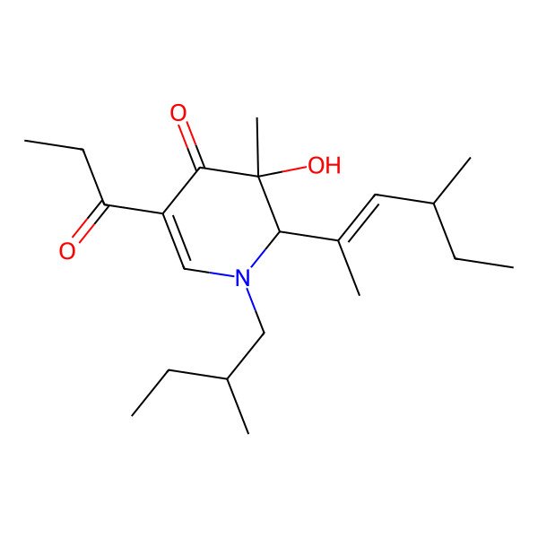 2D Structure of (2R,3S)-3-hydroxy-3-methyl-1-[(2S)-2-methylbutyl]-2-[(E,4R)-4-methylhex-2-en-2-yl]-5-propanoyl-2H-pyridin-4-one