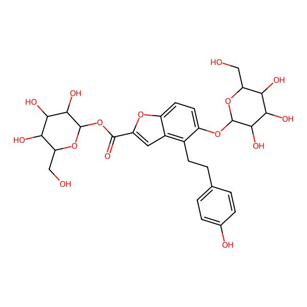 2D Structure of [3,4,5-Trihydroxy-6-(hydroxymethyl)oxan-2-yl] 4-[2-(4-hydroxyphenyl)ethyl]-5-[3,4,5-trihydroxy-6-(hydroxymethyl)oxan-2-yl]oxy-1-benzofuran-2-carboxylate