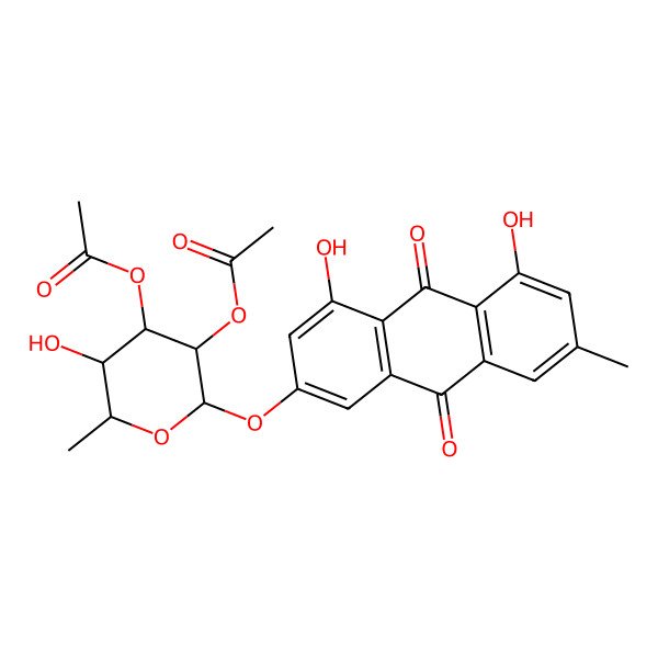 2D Structure of [(2S,3R,4R,5S,6S)-3-acetyloxy-2-(4,5-dihydroxy-7-methyl-9,10-dioxoanthracen-2-yl)oxy-5-hydroxy-6-methyloxan-4-yl] acetate