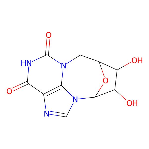 2D Structure of 11,12-Dihydroxy-15-oxa-1,3,6,8-tetrazatetracyclo[6.5.1.110,13.04,14]pentadeca-2,4(14)-diene-5,7-dione