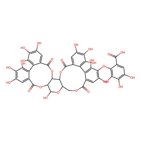 2D Structure of 2-[[(1R,2S,19R,20S,22R)-7,8,9,12,13,14,20,28,30,33,34,35-dodecahydroxy-4,17,25,38-tetraoxo-3,18,21,24,39-pentaoxaheptacyclo[20.17.0.02,19.05,10.011,16.026,31.032,37]nonatriaconta-5,7,9,11,13,15,26,28,30,32,34,36-dodecaen-29-yl]oxy]-3,4,5-trihydroxybenzoic acid