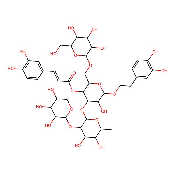 2D Structure of [(2R,3R,4R,5R,6R)-4-[(2S,3R,4S,5S,6R)-4,5-dihydroxy-6-methyl-3-[(2R,3S,4R,5S)-3,4,5-trihydroxyoxan-2-yl]oxyoxan-2-yl]oxy-6-[2-(3,4-dihydroxyphenyl)ethoxy]-5-hydroxy-2-[[(2S,3S,4R,5R,6S)-3,4,5-trihydroxy-6-(hydroxymethyl)oxan-2-yl]oxymethyl]oxan-3-yl] (E)-3-(3,4-dihydroxyphenyl)prop-2-enoate