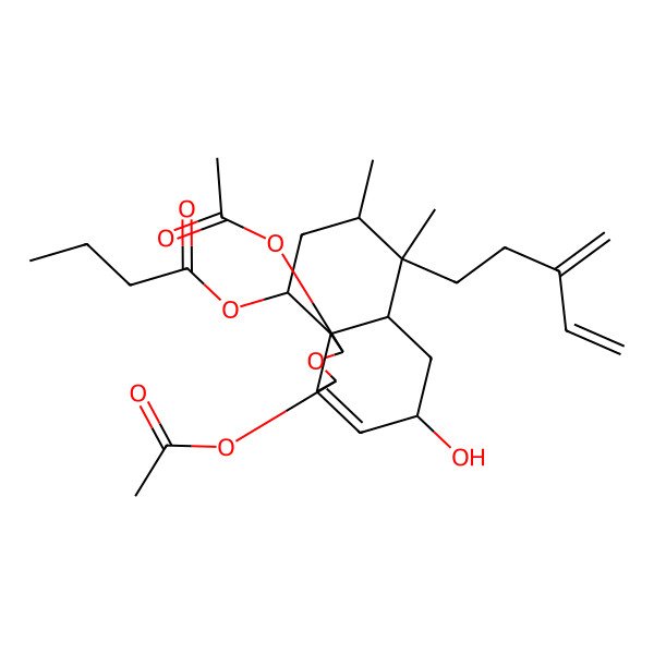 2D Structure of [(1R,3S,5S,6aR,7S,8S,10R,10aR)-1,3-diacetyloxy-5-hydroxy-7,8-dimethyl-7-(3-methylidenepent-4-enyl)-1,3,5,6,6a,8,9,10-octahydrobenzo[d][2]benzofuran-10-yl] butanoate