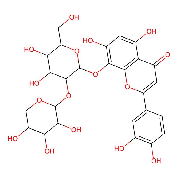 2D Structure of 8-[(2S,3R,4S,5S,6R)-4,5-dihydroxy-6-(hydroxymethyl)-3-[(2S,3R,4S,5R)-3,4,5-trihydroxyoxan-2-yl]oxyoxan-2-yl]oxy-2-(3,4-dihydroxyphenyl)-5,7-dihydroxychromen-4-one