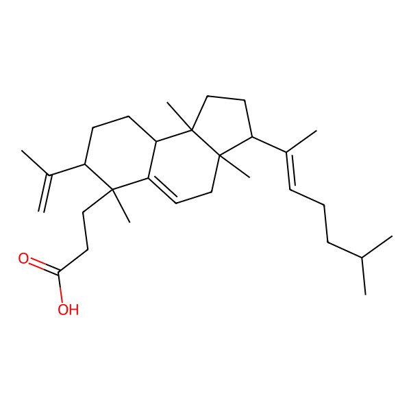 2D Structure of 3-[(3R,3aR,6S,7S,9aS,9bS)-3a,6,9b-trimethyl-3-[(E)-6-methylhept-2-en-2-yl]-7-prop-1-en-2-yl-1,2,3,4,7,8,9,9a-octahydrocyclopenta[a]naphthalen-6-yl]propanoic acid