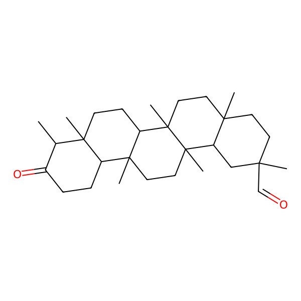 2D Structure of (2S,4aS,6aS,6aR,6bS,8aS,9R,12aS,14aS,14bR)-2,4a,6a,6a,8a,9,14a-heptamethyl-10-oxo-3,4,5,6,6b,7,8,9,11,12,12a,13,14,14b-tetradecahydro-1H-picene-2-carbaldehyde