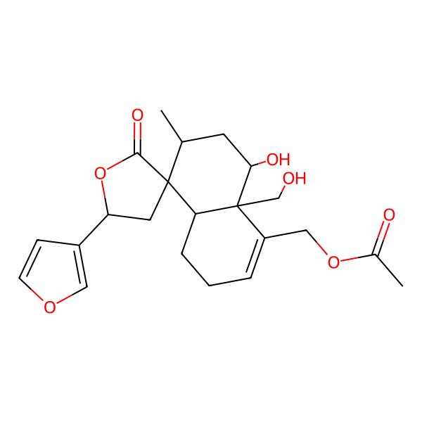 2D Structure of [5'-(Furan-3-yl)-8-hydroxy-8a-(hydroxymethyl)-6-methyl-2'-oxospiro[3,4,4a,6,7,8-hexahydronaphthalene-5,3'-oxolane]-1-yl]methyl acetate