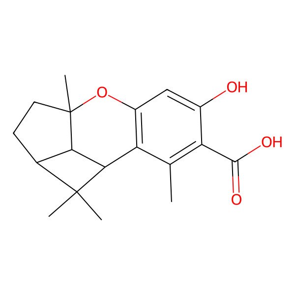 2D Structure of (1S,9S,12R,14S)-5-hydroxy-3,9,13,13-tetramethyl-8-oxatetracyclo[7.4.1.02,7.012,14]tetradeca-2(7),3,5-triene-4-carboxylic acid