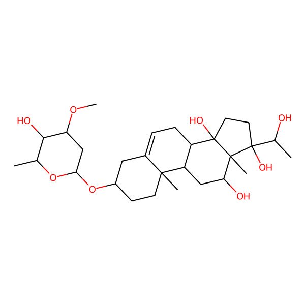 2D Structure of (3S,8R,9S,10R,12R,13S,14S,17S)-17-[(1S)-1-hydroxyethyl]-3-[(2R,4R,5R,6R)-5-hydroxy-4-methoxy-6-methyloxan-2-yl]oxy-10,13-dimethyl-2,3,4,7,8,9,11,12,15,16-decahydro-1H-cyclopenta[a]phenanthrene-12,14,17-triol