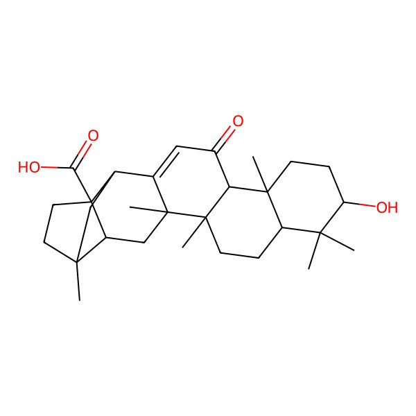 2D Structure of 18-Hydroxy-1,2,8,15,19,19-hexamethyl-13-oxohexacyclo[12.8.0.02,11.04,8.05,10.015,20]docos-11-ene-5-carboxylic acid