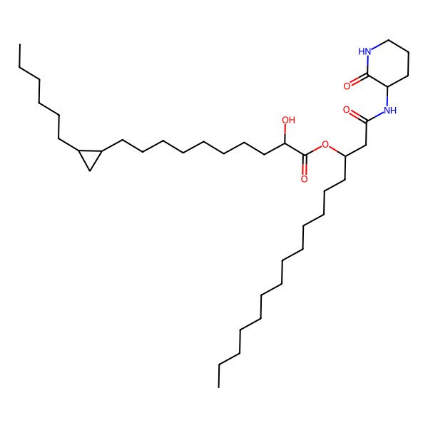 2D Structure of [(3S)-1-oxo-1-[[(3R)-2-oxopiperidin-3-yl]amino]hexadecan-3-yl] (2S)-10-[(1S,2R)-2-hexylcyclopropyl]-2-hydroxydecanoate