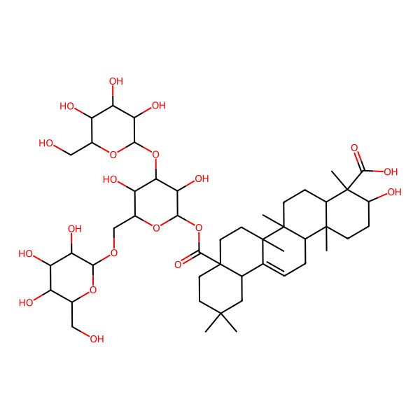 2D Structure of 8a-[(2S,3R,4S,5R,6R)-3,5-dihydroxy-4-[(2R,3R,4S,5S,6R)-3,4,5-trihydroxy-6-(hydroxymethyl)oxan-2-yl]oxy-6-[[(2R,3R,4S,5S,6R)-3,4,5-trihydroxy-6-(hydroxymethyl)oxan-2-yl]oxymethyl]oxan-2-yl]oxycarbonyl-3-hydroxy-4,6a,6b,11,11,14b-hexamethyl-1,2,3,4a,5,6,7,8,9,10,12,12a,14,14a-tetradecahydropicene-4-carboxylic acid