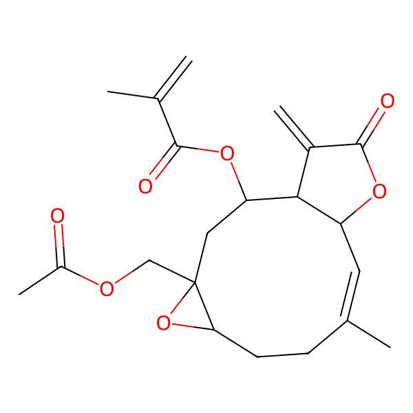2D Structure of [(1R,2R,4R,6R,9E,11R)-4-(acetyloxymethyl)-9-methyl-14-methylidene-13-oxo-5,12-dioxatricyclo[9.3.0.04,6]tetradec-9-en-2-yl] 2-methylprop-2-enoate