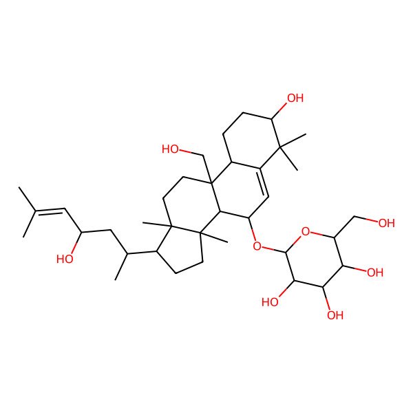 2D Structure of 2-[[3-hydroxy-9-(hydroxymethyl)-17-(4-hydroxy-6-methylhept-5-en-2-yl)-4,4,13,14-tetramethyl-2,3,7,8,10,11,12,15,16,17-decahydro-1H-cyclopenta[a]phenanthren-7-yl]oxy]-6-(hydroxymethyl)oxane-3,4,5-triol