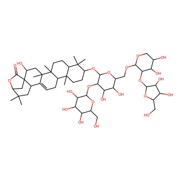 2D Structure of (1R,2R,4S,5R,8R,10S,13R,14R,18S,21S)-10-[(2R,3R,4S,5S,6R)-6-[[(2S,3R,4S,5S)-3-[(2S,3R,4R,5R)-3,4-dihydroxy-5-(hydroxymethyl)oxolan-2-yl]oxy-4,5-dihydroxyoxan-2-yl]oxymethyl]-4,5-dihydroxy-3-[(2S,3R,4S,5S,6R)-3,4,5-trihydroxy-6-(hydroxymethyl)oxan-2-yl]oxyoxan-2-yl]oxy-2-hydroxy-4,5,9,9,13,20,20-heptamethyl-22-oxahexacyclo[19.2.1.01,18.04,17.05,14.08,13]tetracos-16-en-23-one