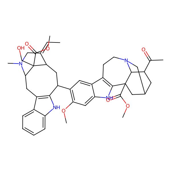 2D Structure of methyl (1S,15R,17S,18S)-17-acetyl-7-[(1S,12S,14S,15E,18S)-15-ethylidene-18-(hydroxymethyl)-18-methoxycarbonyl-17-methyl-10,17-diazatetracyclo[12.3.1.03,11.04,9]octadeca-3(11),4,6,8-tetraen-12-yl]-6-methoxy-3,13-diazapentacyclo[13.3.1.02,10.04,9.013,18]nonadeca-2(10),4,6,8-tetraene-1-carboxylate