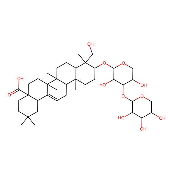 2D Structure of (4aS,6aS,6aS,6bR,8aS,9R,10S,12aR,14bR)-10-[(2R,3R,4S,5S)-3,5-dihydroxy-4-[(2S,3R,4S,5R)-3,4,5-trihydroxyoxan-2-yl]oxyoxan-2-yl]oxy-9-(hydroxymethyl)-2,2,6a,6b,9,12a-hexamethyl-1,3,4,5,6,6a,7,8,8a,10,11,12,13,14b-tetradecahydropicene-4a-carboxylic acid