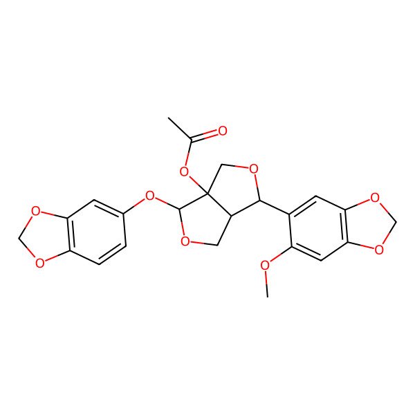2D Structure of [(3R,3aR,6R,6aS)-3-(1,3-benzodioxol-5-yloxy)-6-(6-methoxy-1,3-benzodioxol-5-yl)-3,4,6,6a-tetrahydro-1H-furo[3,4-c]furan-3a-yl] acetate