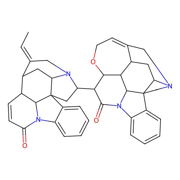 2D Structure of (4aR,5aS,8aR,13aS,15S,15aR,15bS)-15-[(1R,12R,13R,14E,17R,19S,21S)-14-ethylidene-9-oxo-8,16-diazahexacyclo[11.5.2.11,8.02,7.016,19.012,21]henicosa-2,4,6,10-tetraen-17-yl]-4a,5,5a,7,8,13a,15,15a,15b,16-decahydro-2H-4,6-methanoindolo[3,2,1-ij]oxepino[2,3,4-de]pyrrolo[2,3-h]quinolin-14-one