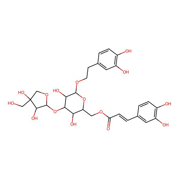 2D Structure of [4-[3,4-Dihydroxy-4-(hydroxymethyl)oxolan-2-yl]oxy-6-[2-(3,4-dihydroxyphenyl)ethoxy]-3,5-dihydroxyoxan-2-yl]methyl 3-(3,4-dihydroxyphenyl)prop-2-enoate