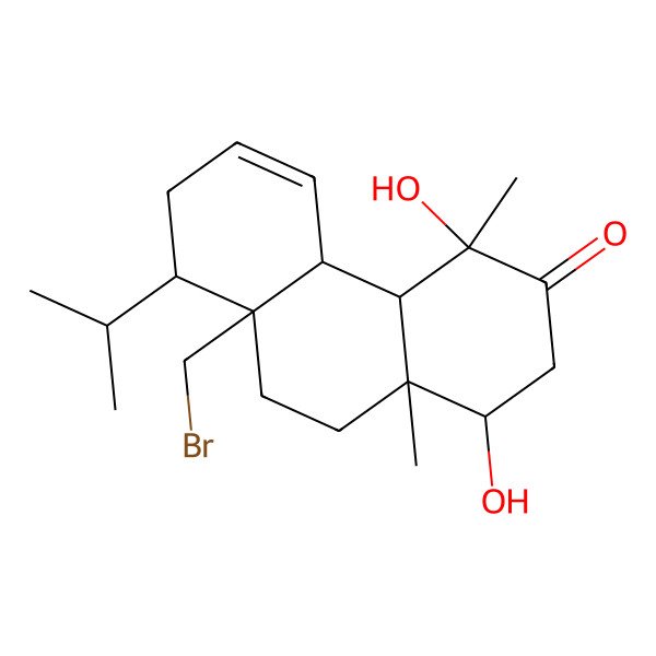 2D Structure of (1R,4S,4aS,4bS,8S,8aS,10aS)-8a-(bromomethyl)-1,4-dihydroxy-4,10a-dimethyl-8-propan-2-yl-1,2,4a,4b,7,8,9,10-octahydrophenanthren-3-one