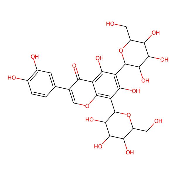 2D Structure of 3-(3,4-dihydroxyphenyl)-5,7-dihydroxy-6,8-bis[(2S,3R,4R,5S,6R)-3,4,5-trihydroxy-6-(hydroxymethyl)oxan-2-yl]chromen-4-one