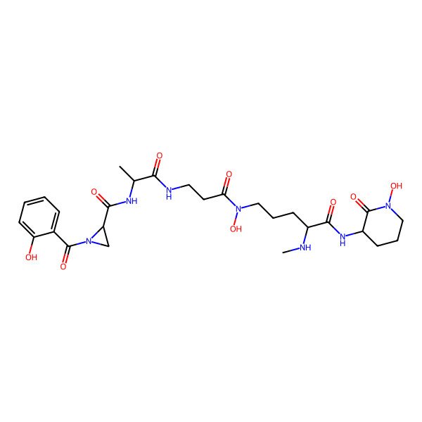 2D Structure of 1-(2-hydroxybenzoyl)-N-[1-[[3-[hydroxy-[5-[(1-hydroxy-2-oxopiperidin-3-yl)amino]-4-(methylamino)-5-oxopentyl]amino]-3-oxopropyl]amino]-1-oxopropan-2-yl]aziridine-2-carboxamide