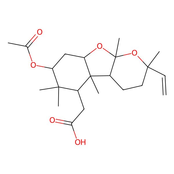 2D Structure of 2-[(2S,4aS,4bS,5R,7S,8aS,9aS)-7-acetyloxy-2-ethenyl-2,4b,6,6,9a-pentamethyl-4,4a,5,7,8,8a-hexahydro-3H-pyrano[2,3-b][1]benzofuran-5-yl]acetic acid